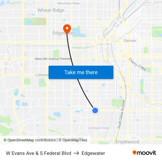 W Evans Ave & S Federal Blvd to Edgewater map