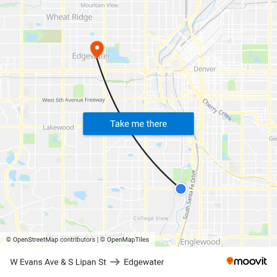 W Evans Ave & S Lipan St to Edgewater map