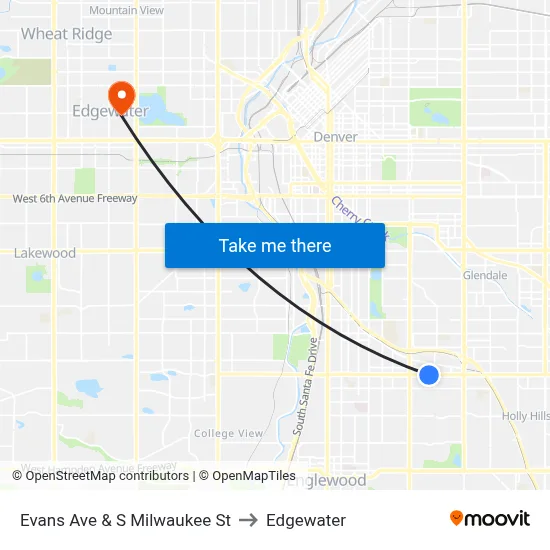 Evans Ave & S Milwaukee St to Edgewater map