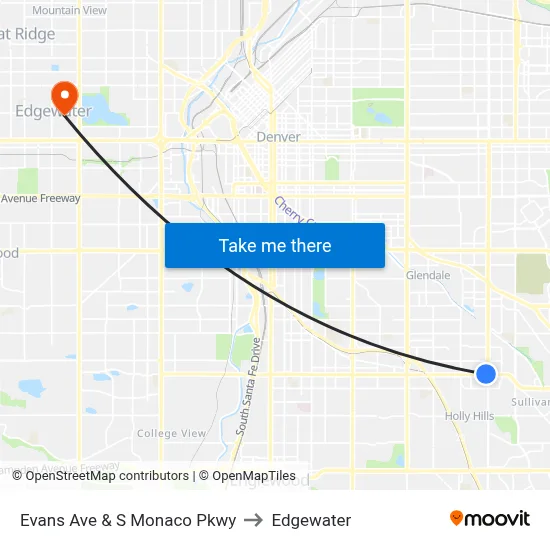 Evans Ave & S Monaco Pkwy to Edgewater map