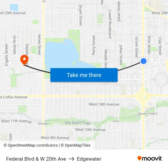 Federal Blvd & W 20th Ave to Edgewater map