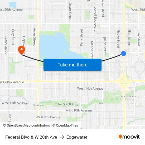 Federal Blvd & W 20th Ave to Edgewater map