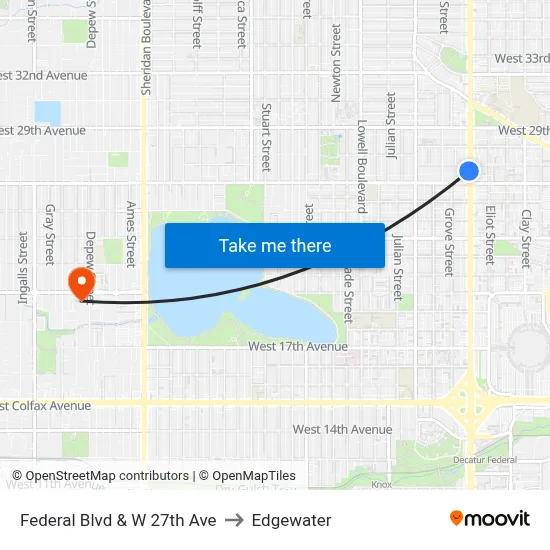 Federal Blvd & W 27th Ave to Edgewater map