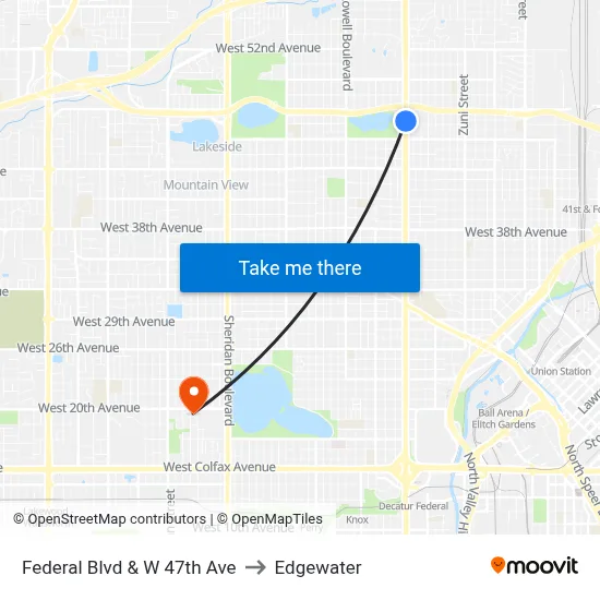 Federal Blvd & W 47th Ave to Edgewater map