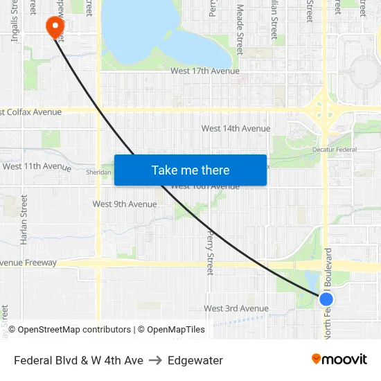 Federal Blvd & W 4th Ave to Edgewater map