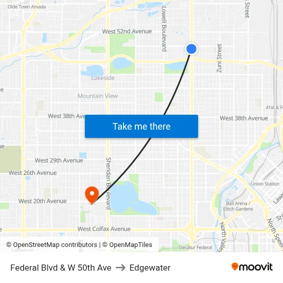 Federal Blvd & W 50th Ave to Edgewater map