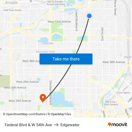 Federal Blvd & W 54th Ave to Edgewater map