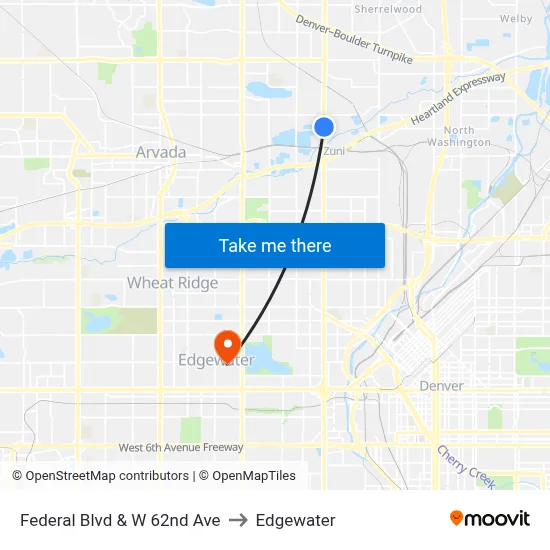 Federal Blvd & W 62nd Ave to Edgewater map