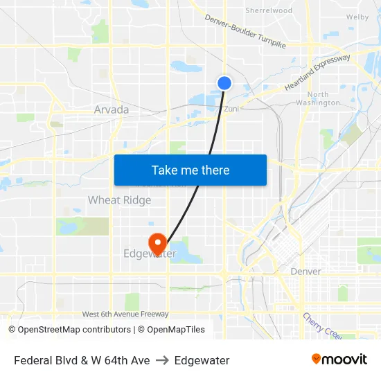 Federal Blvd & W 64th Ave to Edgewater map