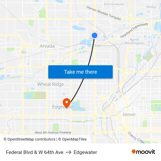 Federal Blvd & W 64th Ave to Edgewater map