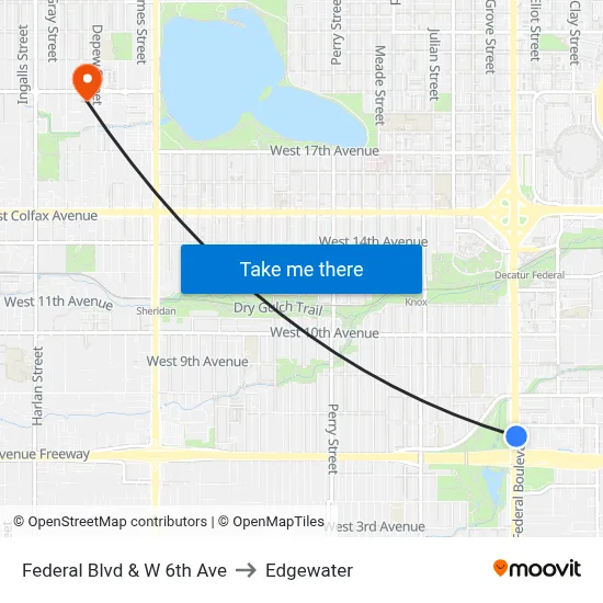 Federal Blvd & W 6th Ave to Edgewater map