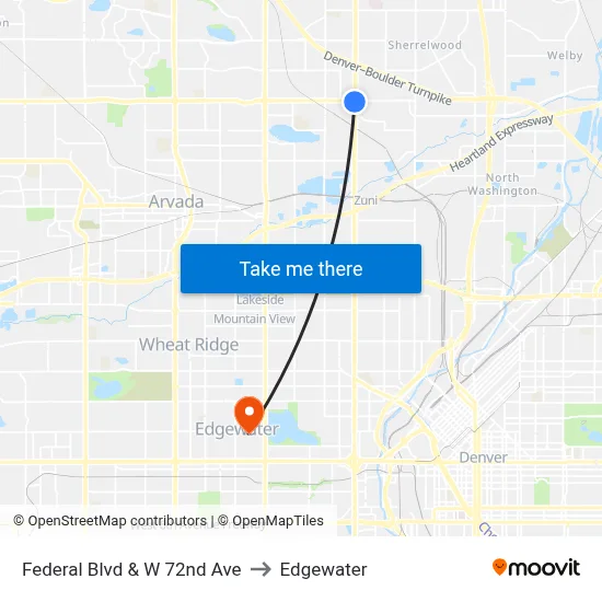 Federal Blvd & W 72nd Ave to Edgewater map
