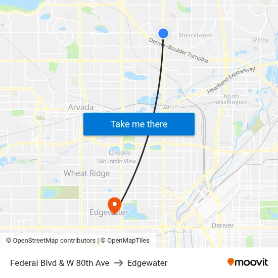 Federal Blvd & W 80th Ave to Edgewater map