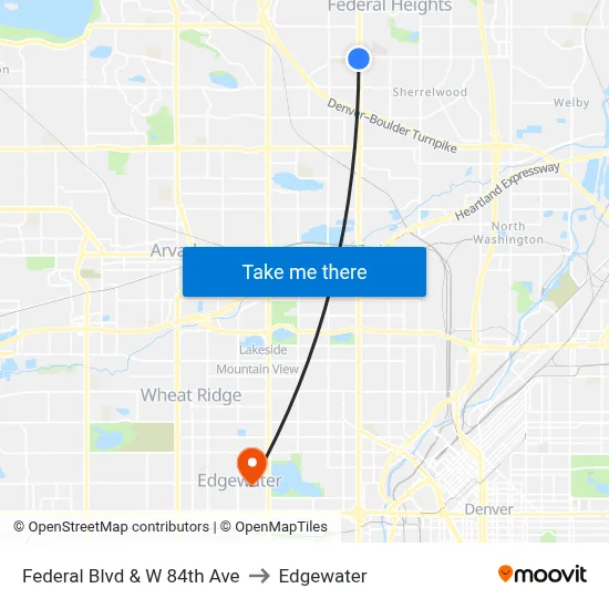 Federal Blvd & W 84th Ave to Edgewater map