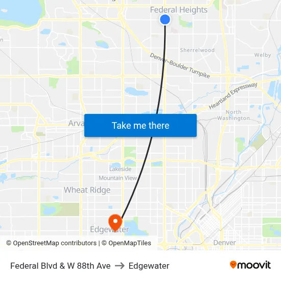 Federal Blvd & W 88th Ave to Edgewater map