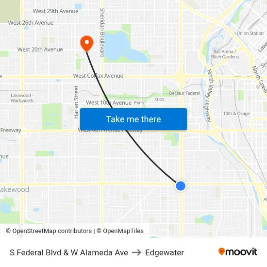 S Federal Blvd & W Alameda Ave to Edgewater map