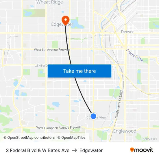 S Federal Blvd & W Bates Ave to Edgewater map