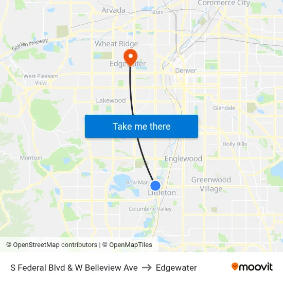 S Federal Blvd & W Belleview Ave to Edgewater map