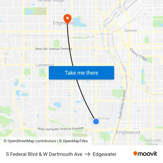 S Federal Blvd & W Dartmouth Ave to Edgewater map