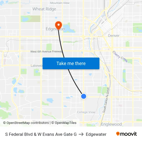 S Federal Blvd & W Evans Ave Gate G to Edgewater map