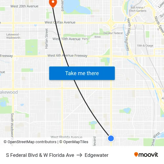 S Federal Blvd & W Florida Ave to Edgewater map