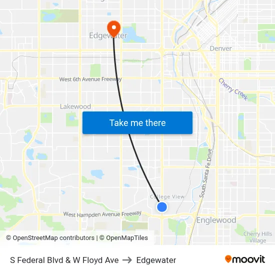 S Federal Blvd & W Floyd Ave to Edgewater map