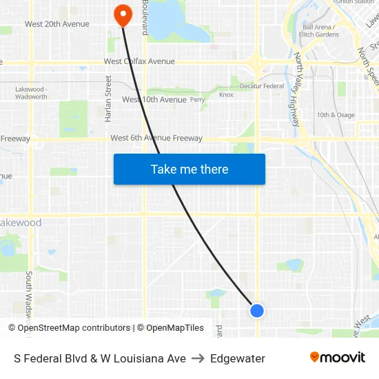 S Federal Blvd & W Louisiana Ave to Edgewater map