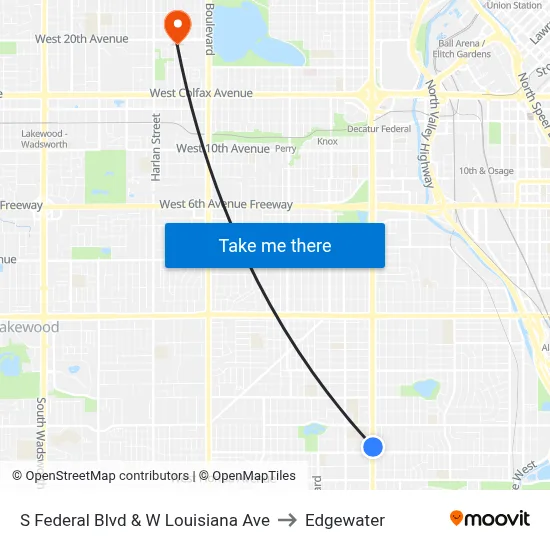 S Federal Blvd & W Louisiana Ave to Edgewater map