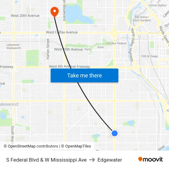 S Federal Blvd & W Mississippi Ave to Edgewater map