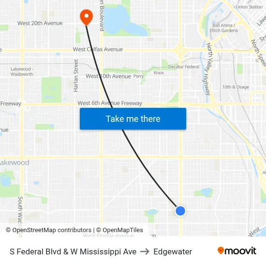 S Federal Blvd & W Mississippi Ave to Edgewater map