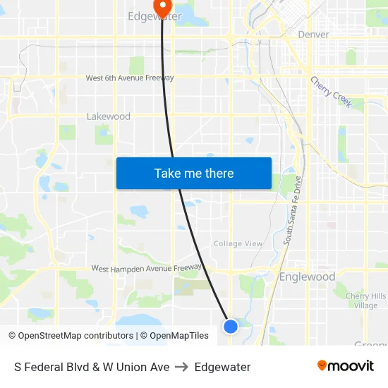 S Federal Blvd & W Union Ave to Edgewater map
