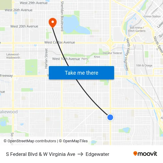 S Federal Blvd & W Virginia Ave to Edgewater map