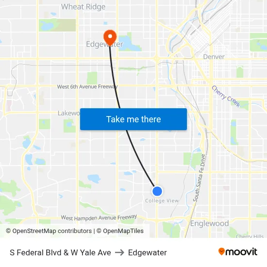 S Federal Blvd & W Yale Ave to Edgewater map
