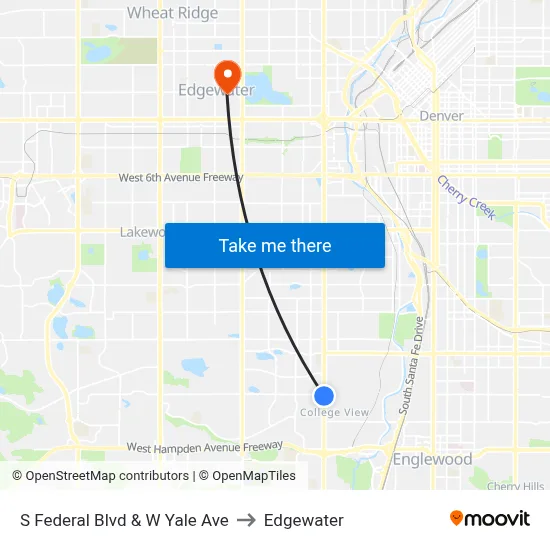 S Federal Blvd & W Yale Ave to Edgewater map