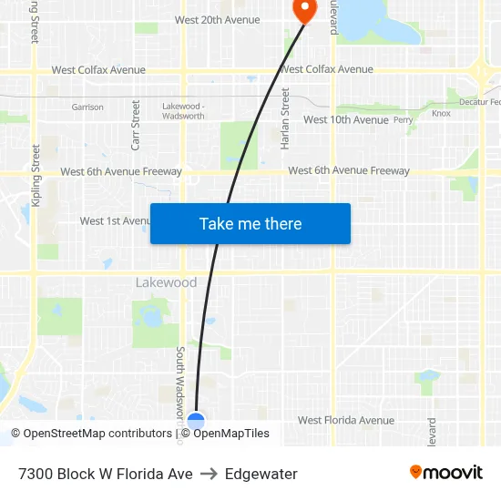 7300 Block W Florida Ave to Edgewater map
