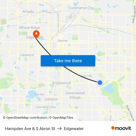 Hampden Ave & S Akron St to Edgewater map