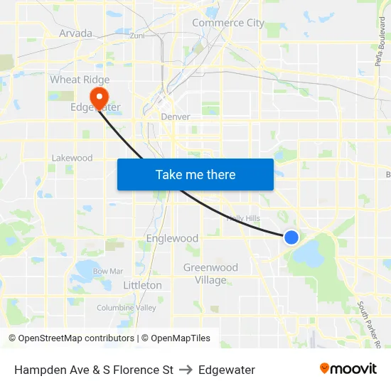 Hampden Ave & S Florence St to Edgewater map