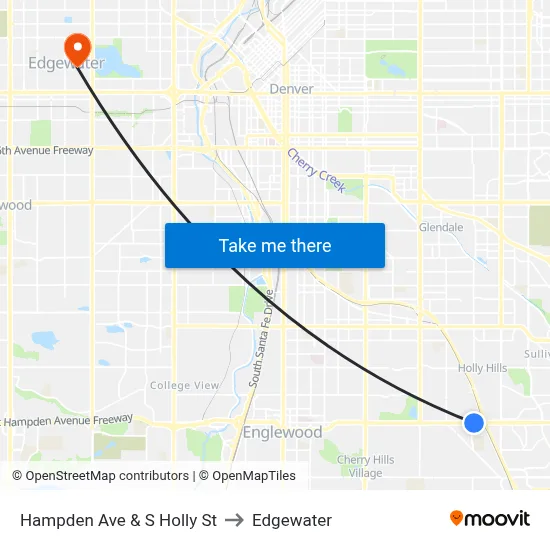 Hampden Ave & S Holly St to Edgewater map