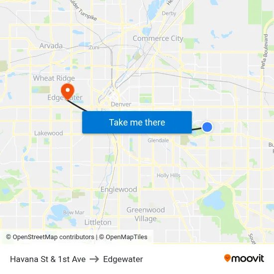 Havana St & 1st Ave to Edgewater map