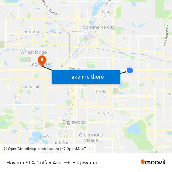 Havana St & Colfax Ave to Edgewater map