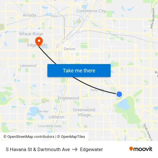 S Havana St & Dartmouth Ave to Edgewater map