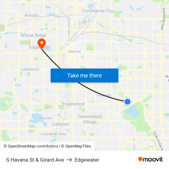 S Havana St & Girard Ave to Edgewater map