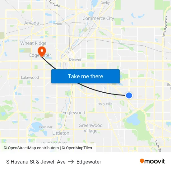 S Havana St & Jewell Ave to Edgewater map