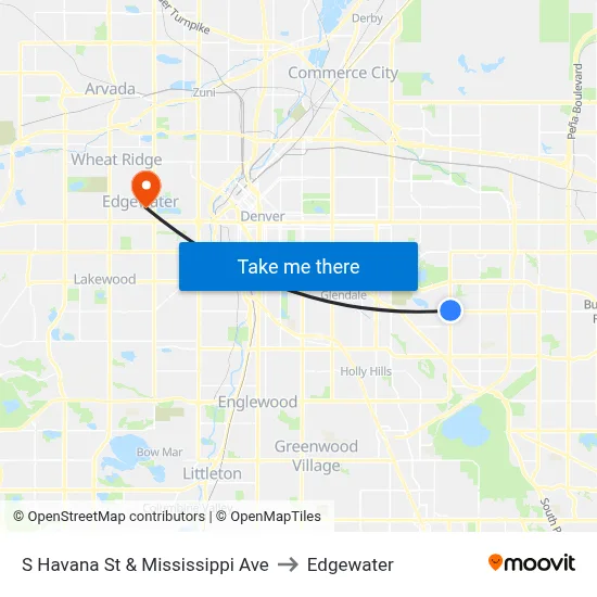 S Havana St & Mississippi Ave to Edgewater map