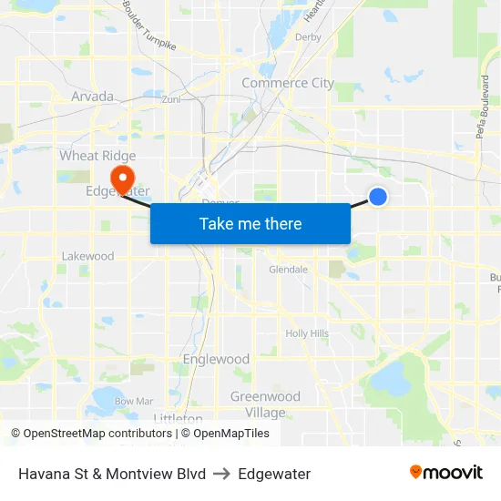 Havana St & Montview Blvd to Edgewater map