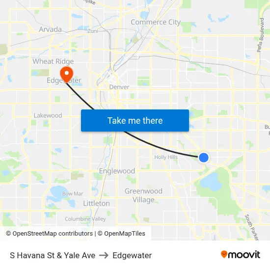 S Havana St & Yale Ave to Edgewater map