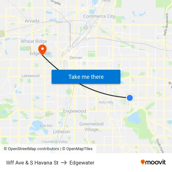 Iliff Ave & S Havana St to Edgewater map
