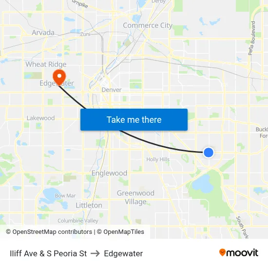 Iliff Ave & S Peoria St to Edgewater map