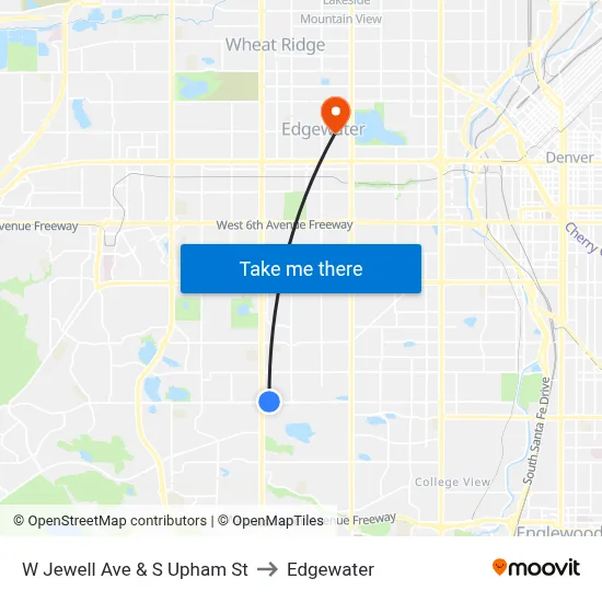 W Jewell Ave & S Upham St to Edgewater map