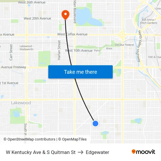 W Kentucky Ave & S Quitman St to Edgewater map